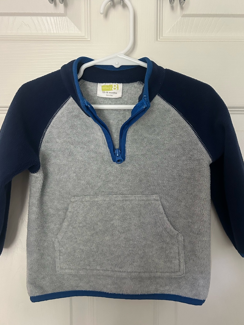 Baby Boys, Crazy 8, Grey & Blue Fleece Half-Zip Pullover Jacket w/Navy Sleeves